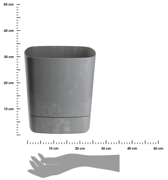 PLASTOVÝ KVĚTINÁČ CUBI 34X36,5 CM IMITACE BETONU ŠEDÁ