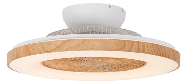 Stropní ventilátor s dřevěným potiskem a hvězdným efektem 60 cm vč. LED stmívatelný s dálkovým ovládáním - Climo