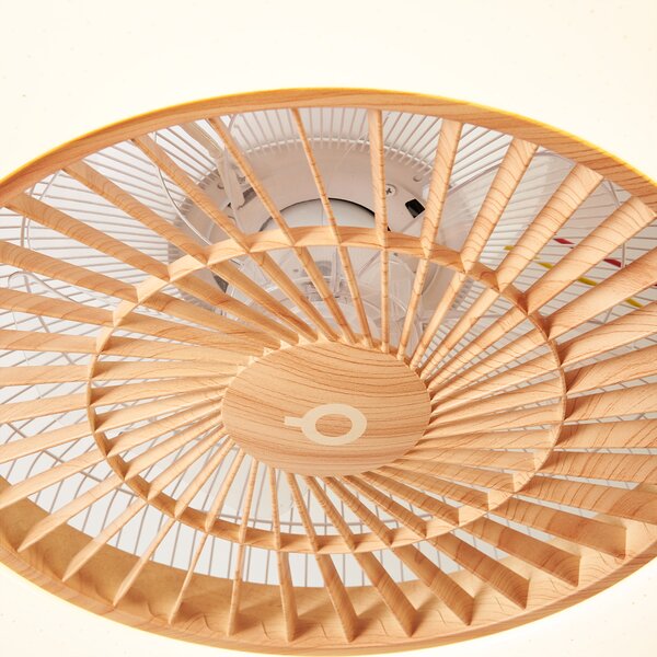 Stropní ventilátor s dřevěným potiskem a hvězdným efektem 60 cm vč. LED stmívatelný s dálkovým ovládáním - Climo
