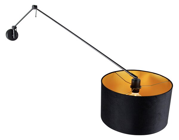 Nástěnná lampa černá s černým sametovým stínítkem 35 cm nastavitelná - Blitz
