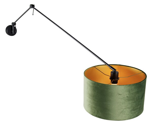 Nástěnné svítidlo černé s zeleným sametovým stínítkem 35 cm nastavitelné - Blitz