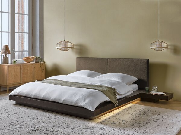 LED postel Buklé ZEN 160 x 200 cm Tmavý jasan