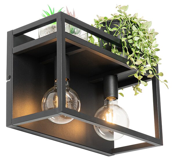 Chytrá nástěnná lampa černá s policí včetně 2 WiFi G95 - Cage Rack