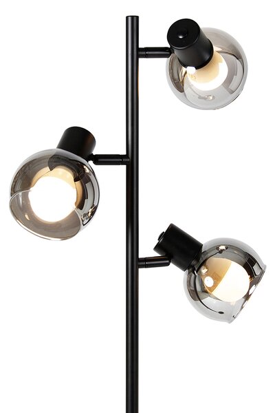 Chytrá stojací lampa černá s kouřovým sklem vč. 3 Wifi P45 - Vidro