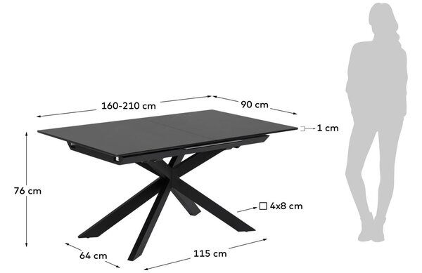 Černý skleněný rozkládací jídelní stůl Kave Home Atminda 160/210 x 90 cm