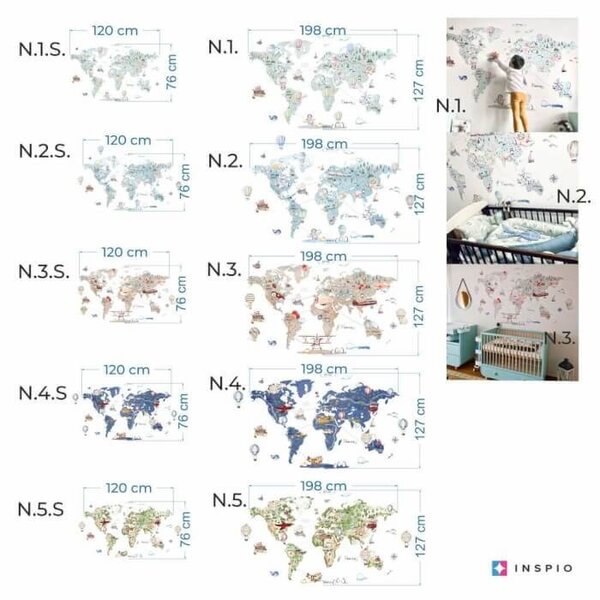 INSPIO-textilní přelepitelná samolepka - Dětské samolepky na zeď - Cestovatelská mapa světa pro kluky