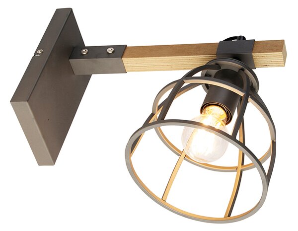 Chytrá nástěnná lampa tmavě šedá se dřevem, nastavitelná, vč. WiFi A60 - Arthur