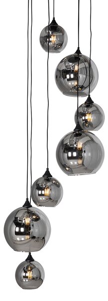 Závěsné svítidlo Art Deco černé s kouřovým sklem kulaté 7-světlo - Sandra