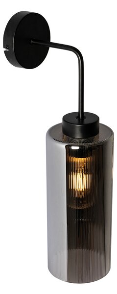 Art Deco nástěnná lampa černá s kouřovým sklem - Laura