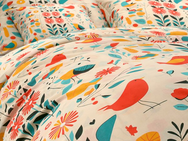 Bavlněné povlečení RETRO BIRD barevné Rozměr povlečení: 2 ks 70 x 90 cm | 200 x 220 cm
