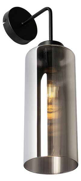 Art Deco nástěnná lampa černá s kouřovým sklem - Laura