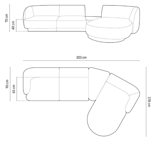 Micadoni Rohová pohovka Miley 303 cm, pravá