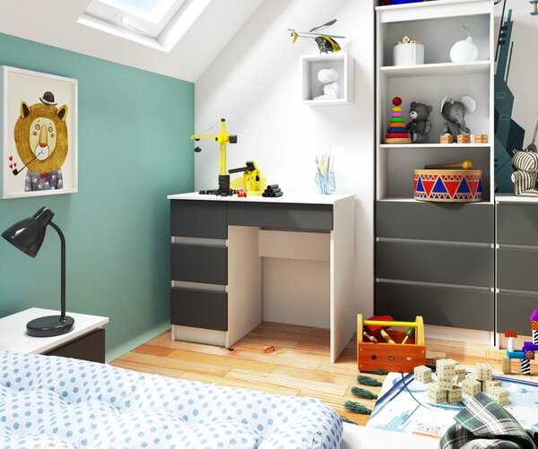 Ak furniture Psací stůl A-7 90 cm bílý/šedý levý