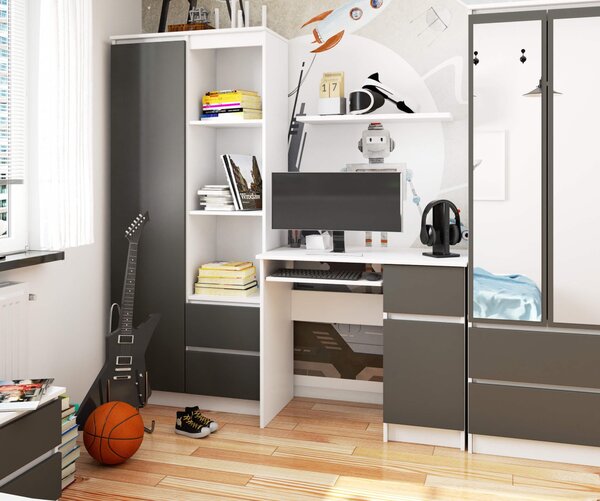 Ak furniture Psací stůl PIKSEL 90 cm bílý/grafitově šedý pravý