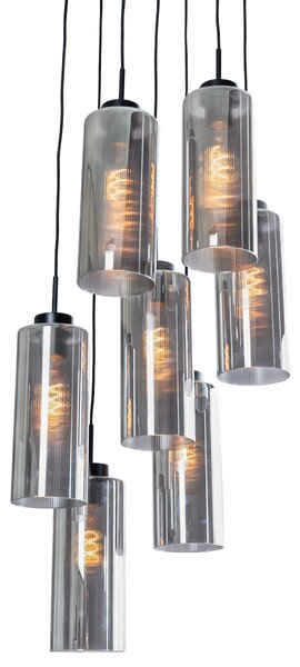 Art Deco závěsné svítidlo černé s kouřovým sklem 7-světlo - Laura