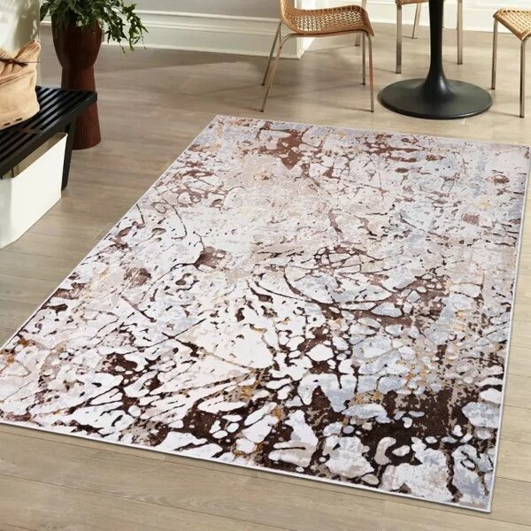 Makro Abra Kusový koberec GOLDEN MZ26D Abstraktní Moderní krémový hnědý Rozměr: 80x150 cm