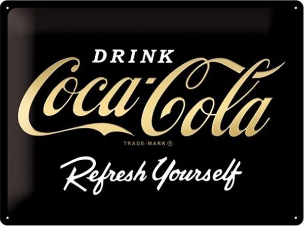 Plechová cedule Coca-Cola - Logo Gold, (40 x 30 cm)
