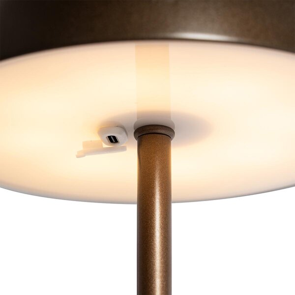 Venkovní stolní lampa tmavě bronzová dobíjecí vč. LED s 3-krokovým stmíváním - Keira