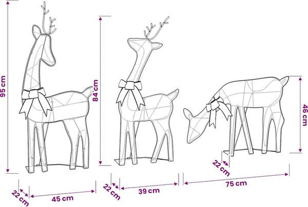 VidaXL Vánoční sobí rodinka 270 x 7 x 90 cm studená síťovina [328503] Barva: Teplá bílá