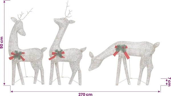 VidaXL Vánoční sobí rodinka 270 x 7 x 90 cm studená síťovina [328503] Barva: Teplá bílá