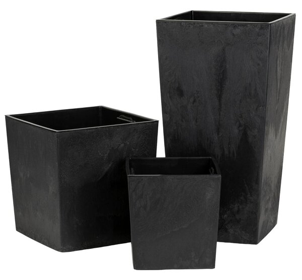 PLASTOVÝ KVĚTINÁČ FLORE 41X39,5X39,5 CM IMITACE BETONU ČERNÁ