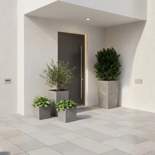 PLASTOVÝ KVĚTINÁČ FLORE 41X39,5X39,5 CM IMITACE BETONU ŠEDÁ