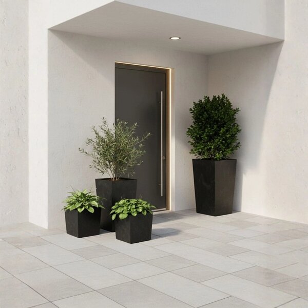 PLASTOVÝ KVĚTINÁČ FLORE 41X39,5X39,5 CM IMITACE BETONU ČERNÁ