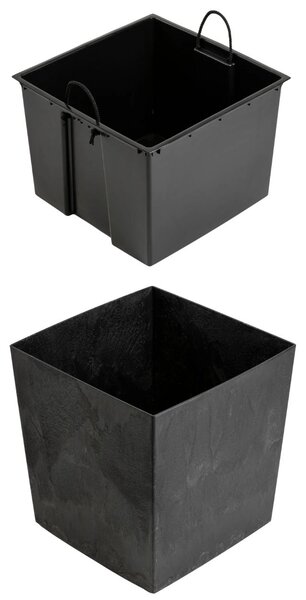 PLASTOVÝ KVĚTINÁČ FLORE 41X39,5X39,5 CM IMITACE BETONU ČERNÁ