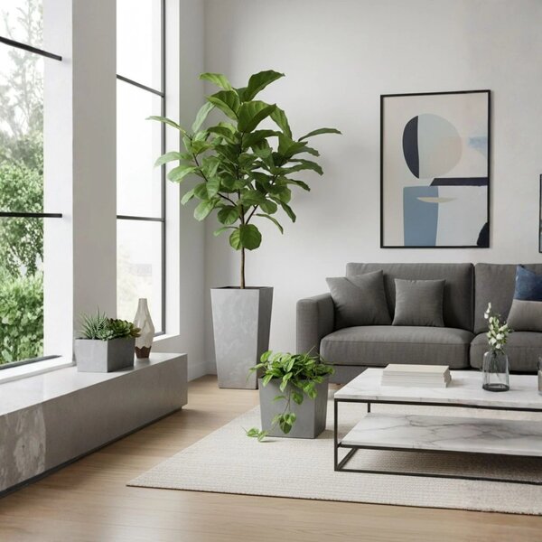 PLASTOVÝ KVĚTINÁČ FLORE 41X39,5X39,5 CM IMITACE BETONU ŠEDÁ
