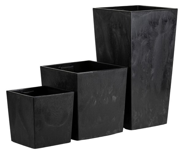 PLASTOVÝ KVĚTINÁČ FLORE 41X39,5X39,5 CM IMITACE BETONU ČERNÁ