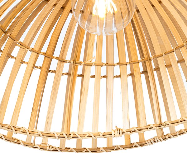 Orientální oblouková lampa černá s přírodním bambusovým dřevem - Pua