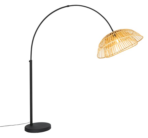 Orientální oblouková lampa černá s přírodním bambusovým dřevem - Pua