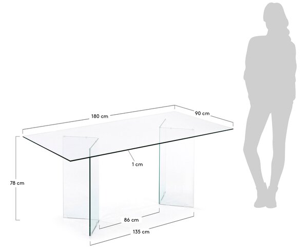 Skleněný jídelní stůl Kave Home Burano 180 x 90 cm