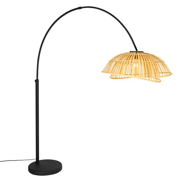 Orientální oblouková lampa černá s přírodním bambusovým dřevem - Pua