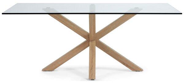Skleněný jídelní stůl Kave Home Argo 200 x 100 cm s přírodní kovovou podnoží