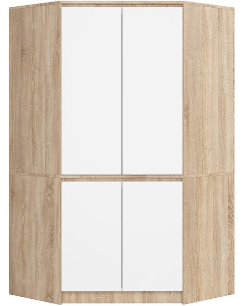 Ak furniture Rohová šatní skříň CLP 100 cm 4D dub sonoma/bílá