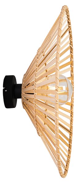 Orientální nástěnná lampa černá s přírodním bambusovým dřevem - Pua