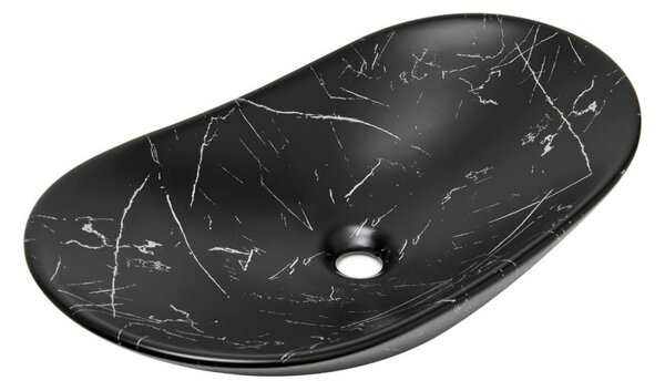 Umyvadlo na desku SAT Infinitio 61,5x36 cm černý matný mramor, bez přepadu SATINF61536MRBKM