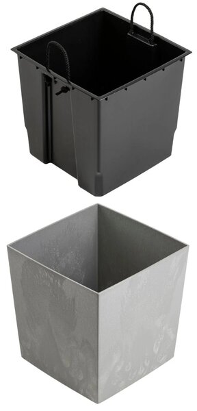 PLASTOVÝ KVĚTINÁČ FLORE 30,5X29,5X29,5 CM IMITACE BETONU ŠEDÁ