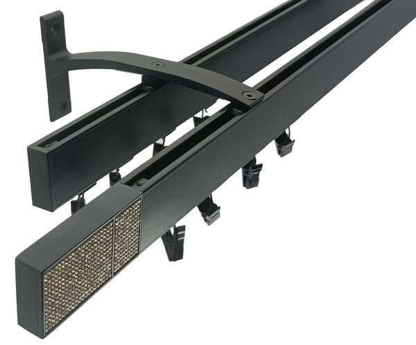 Kovovégarnýže.cz Garnýže Square line elegance royal diamond černá matná Varianta jednořadá nebo dvouřadá: Jednořadá, Délka: 0-100cm, Uchycení látky: jezdec+šnekový háček