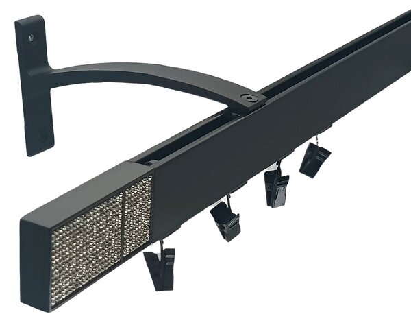 Kovovégarnýže.cz Garnýže Square line elegance royal diamond černá matná Varianta jednořadá nebo dvouřadá: Jednořadá, Délka: 0-100cm, Uchycení látky: jezdec+šnekový háček