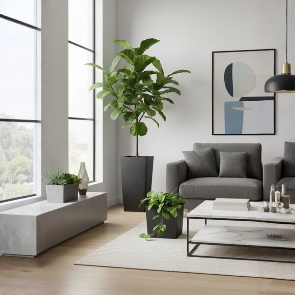 PLASTOVÝ KVĚTINÁČ PORTO 75X39,5X39,5 CM IMITACE BETONU ČERNÁ