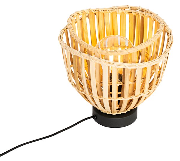 Orientální stolní lampa černá s přírodním bambusovým dřevem - Pua