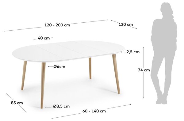 Bílý lakovaný rozkládací jídelní stůl Kave Home Oqui 120/200 x 120 cm