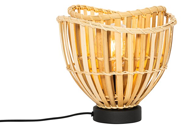 Orientální stolní lampa černá s přírodním bambusovým dřevem - Pua