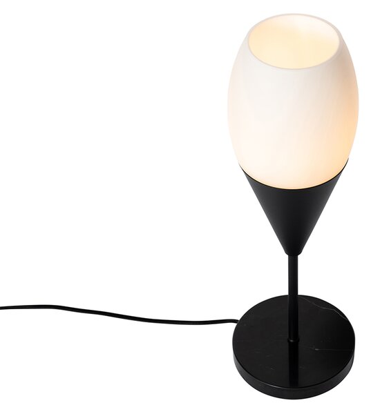 Moderní stolní lampa černá s opálovým sklem - Drop