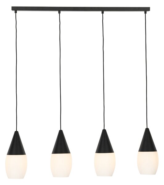 Moderní závěsné svítidlo černé s opálovým sklem 4-světlo - Drop