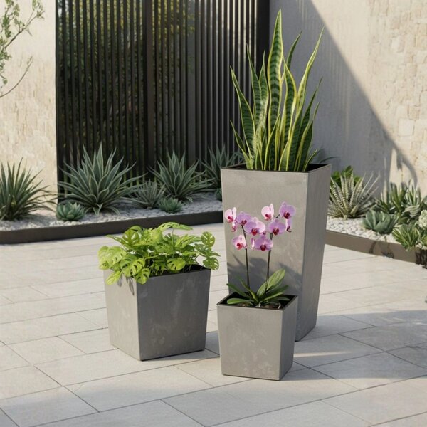 PLASTOVÝ KVĚTINÁČ PORTO 75X39,5X39,5 CM IMITACE BETONU ŠEDÁ