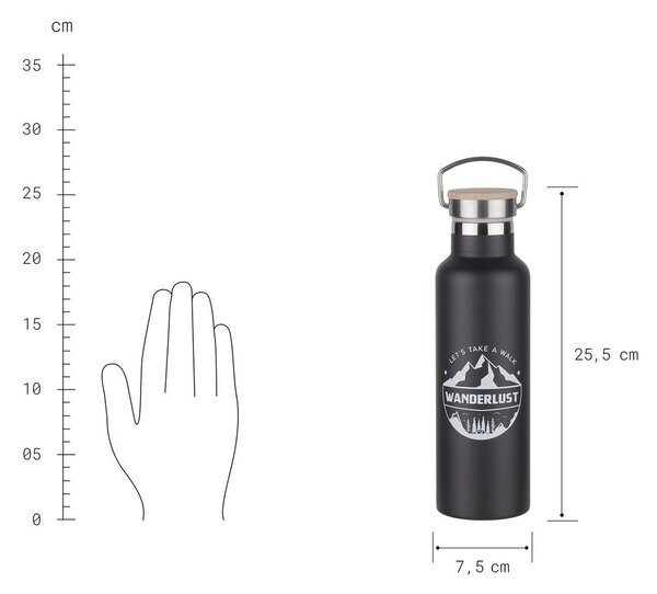 WANDERLUST Termoska s rukojetí 650 ml - černá