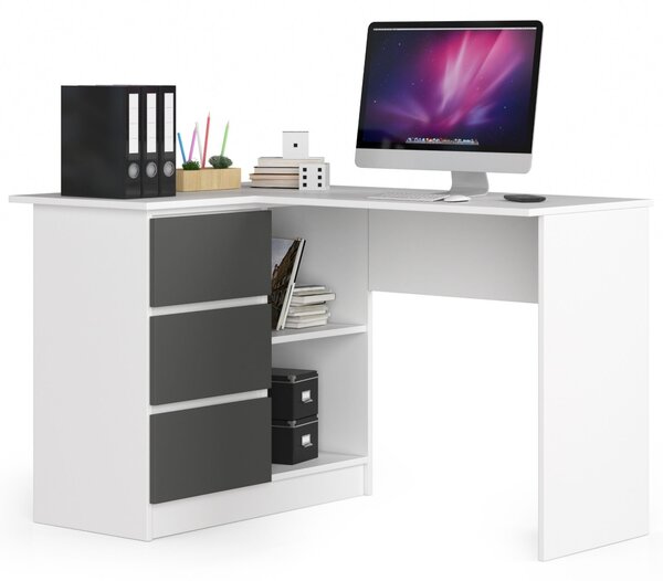 Ak furniture Rohový psací stůl B16 124 cm bílý/šedý levý